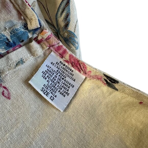 Vintage Floral Linen Shift Dress Sleeveless Butterfly Spring Fairy Feminine - Picture 6 of 10